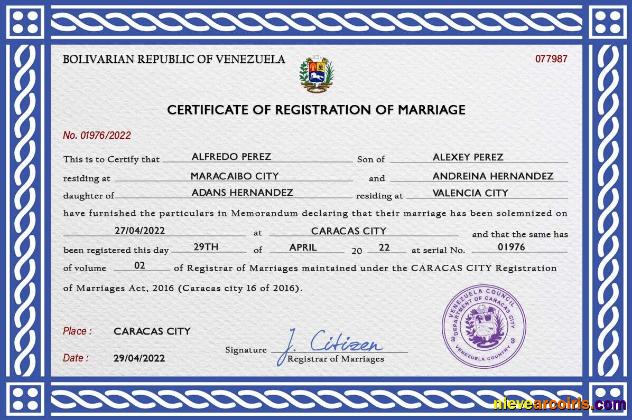Professional Venezuela Marriage Certificate PSD Template