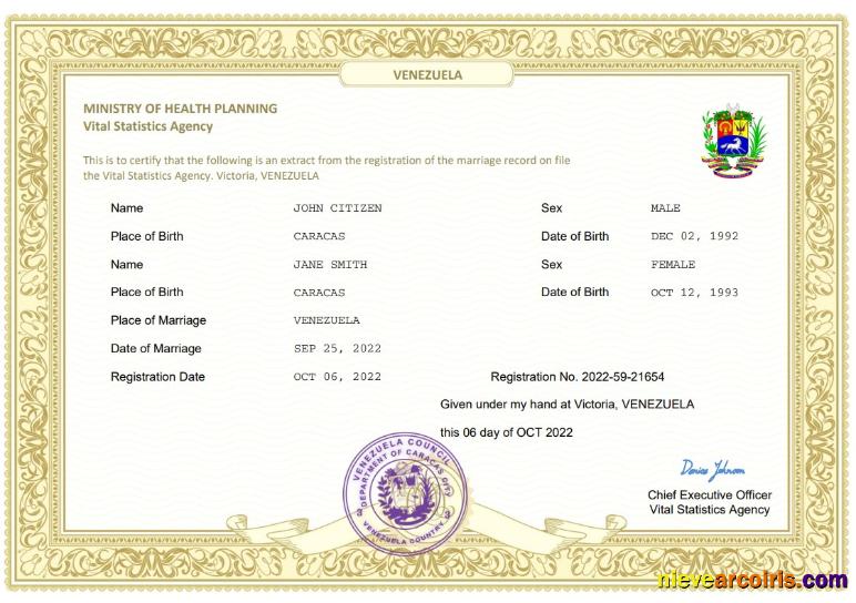 Professional Venezuela Marriage Certificate Word And PDF Template