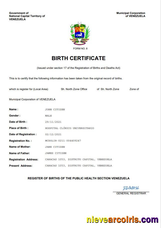 Premium Venezuela Vital Record Birth Certificate Word And PDF Template