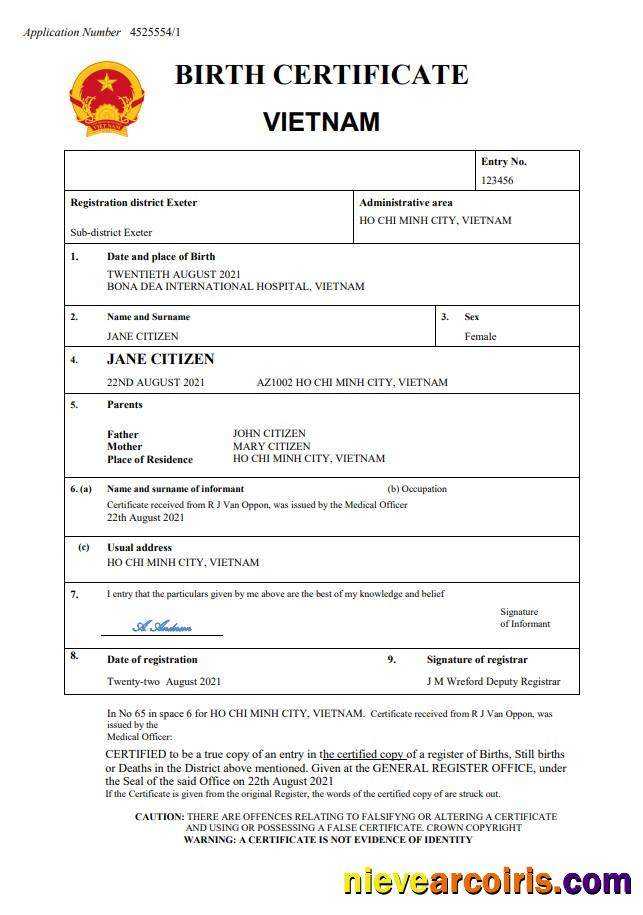 Editable Vietnam Birth Certificate Word And PDF Template