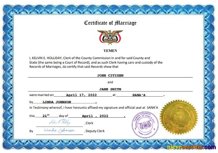 Editable Yemen Marriage Certificate Word And PDF Template