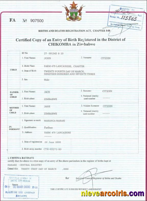 Premium Zimbabwe Birth Certificate Template In PSD Format