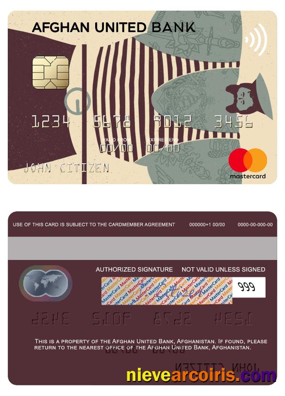 Afghanistan Afghan United Bank Mastercard Template