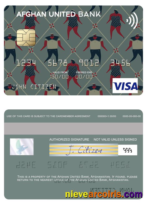 Afghanistan Afghan United Bank Visa Card Sample