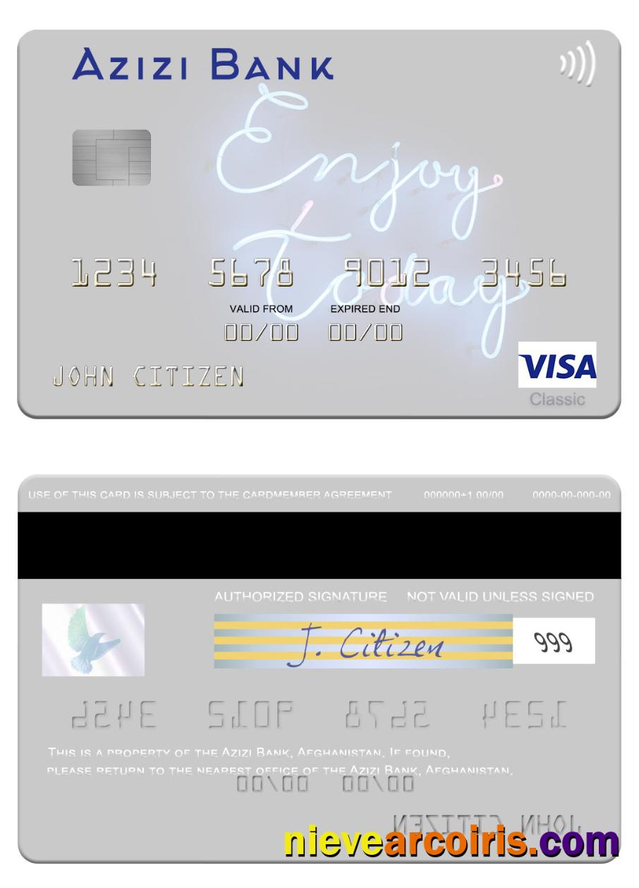 Afghanistan Azizi Bank Visa Card Template