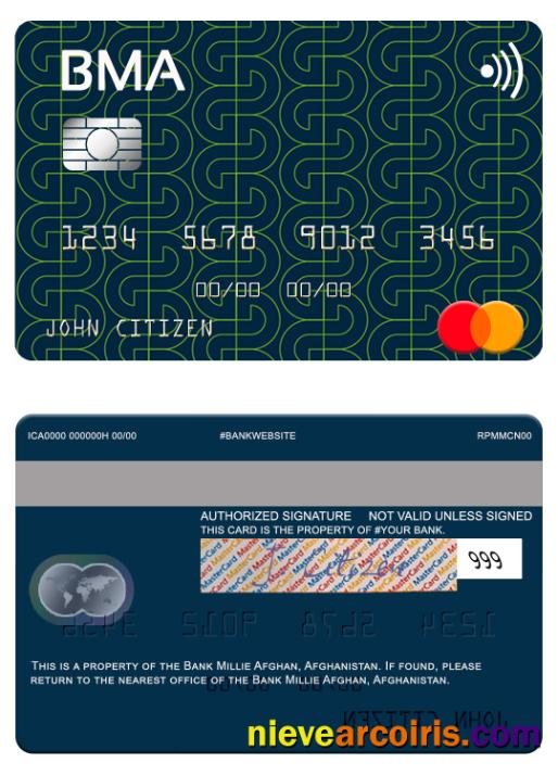Afghanistan Bank Millie Afghan Mastercard Sample
