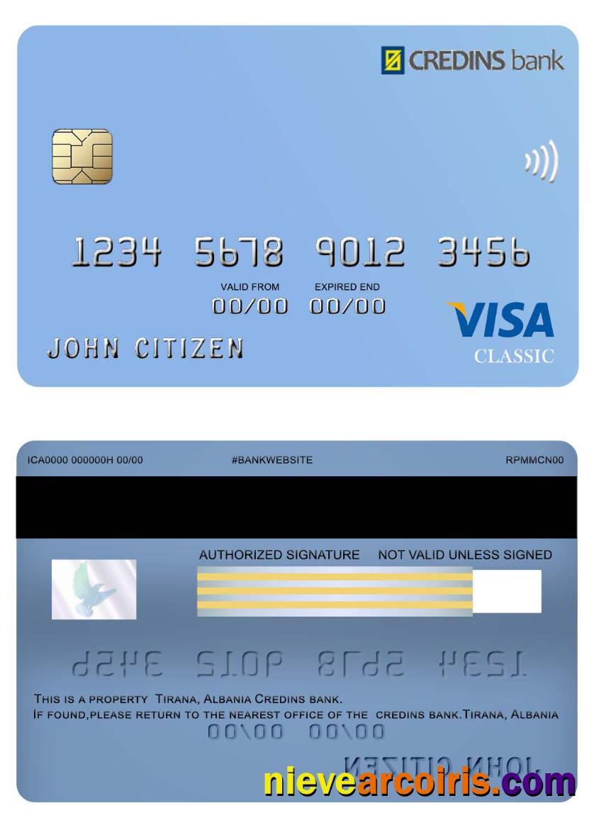 Afghanistan Credins Bank Visa Debit Sample