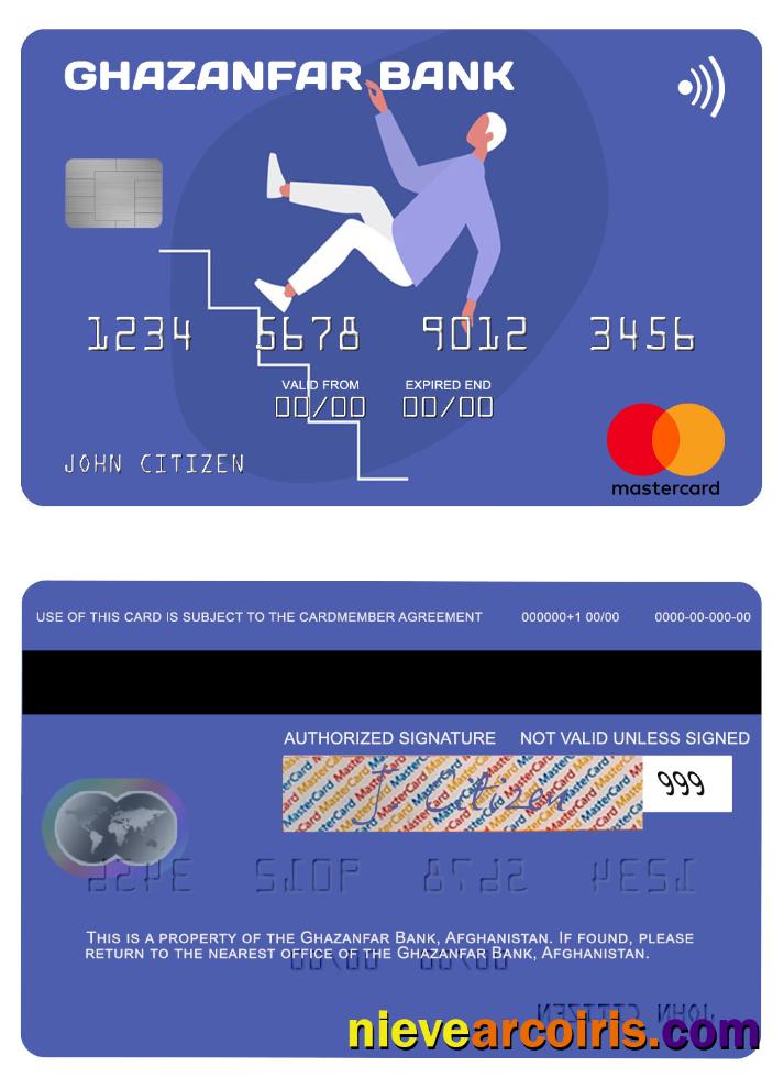 Afghanistan Ghazanfar Bank Mastercard Template