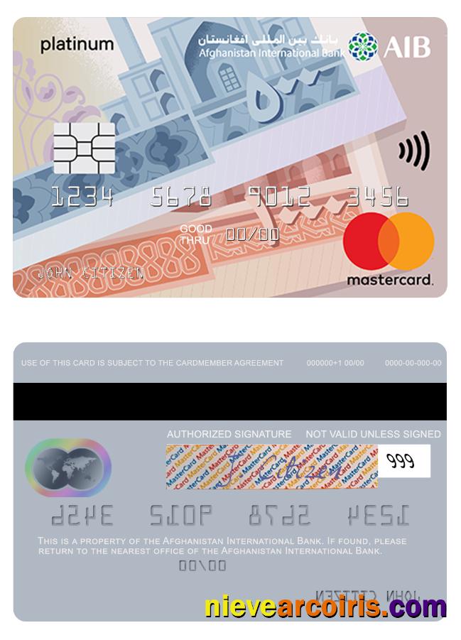 Afghanistan Internatioanl Bank Mastercard Platinum Template