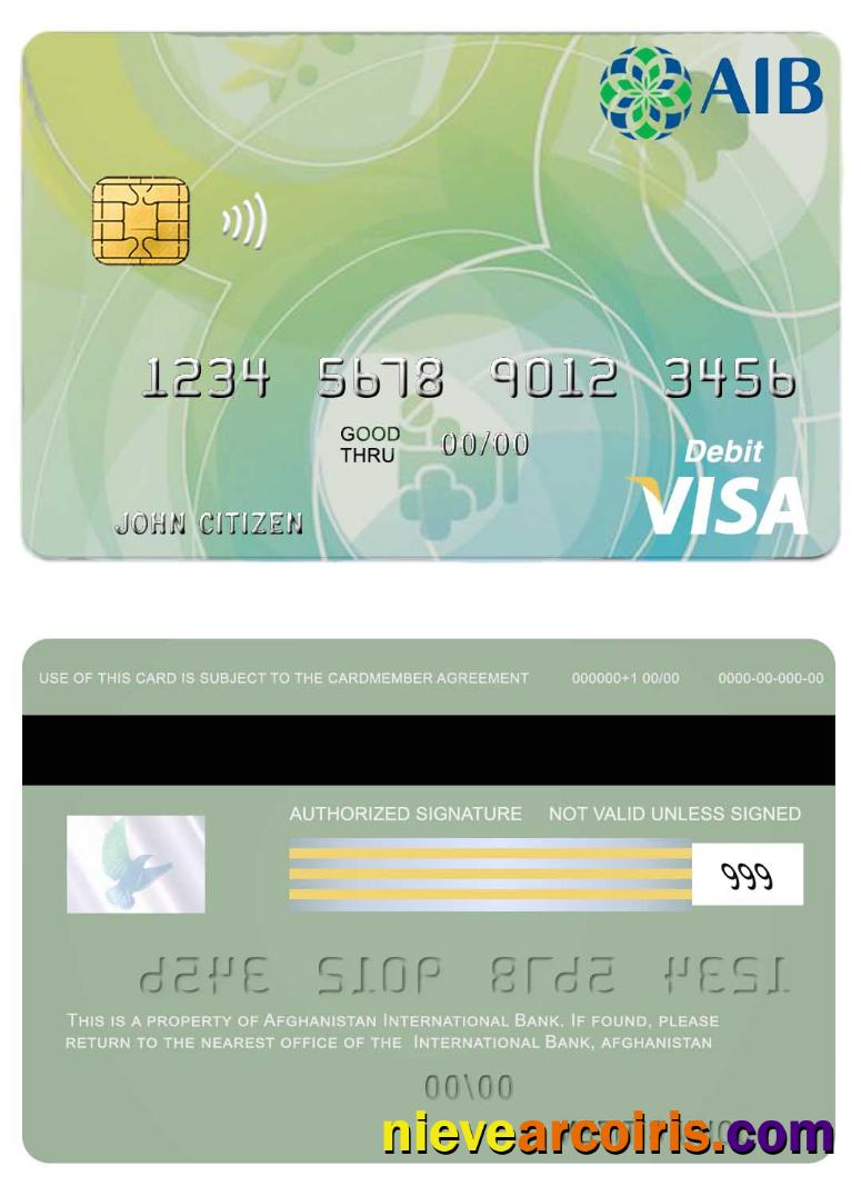Afghanistan International Bank Debit Visa Card Template