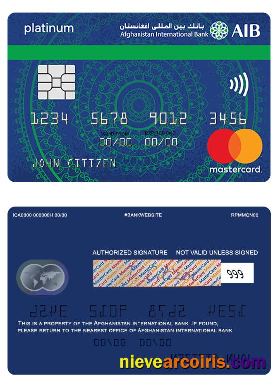 Afghanistan International Bank Mastercard Platinum Islamic Card Template