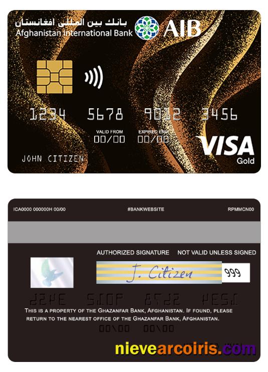 Afghanistan International Bank Visa Gold Credit Card Sample