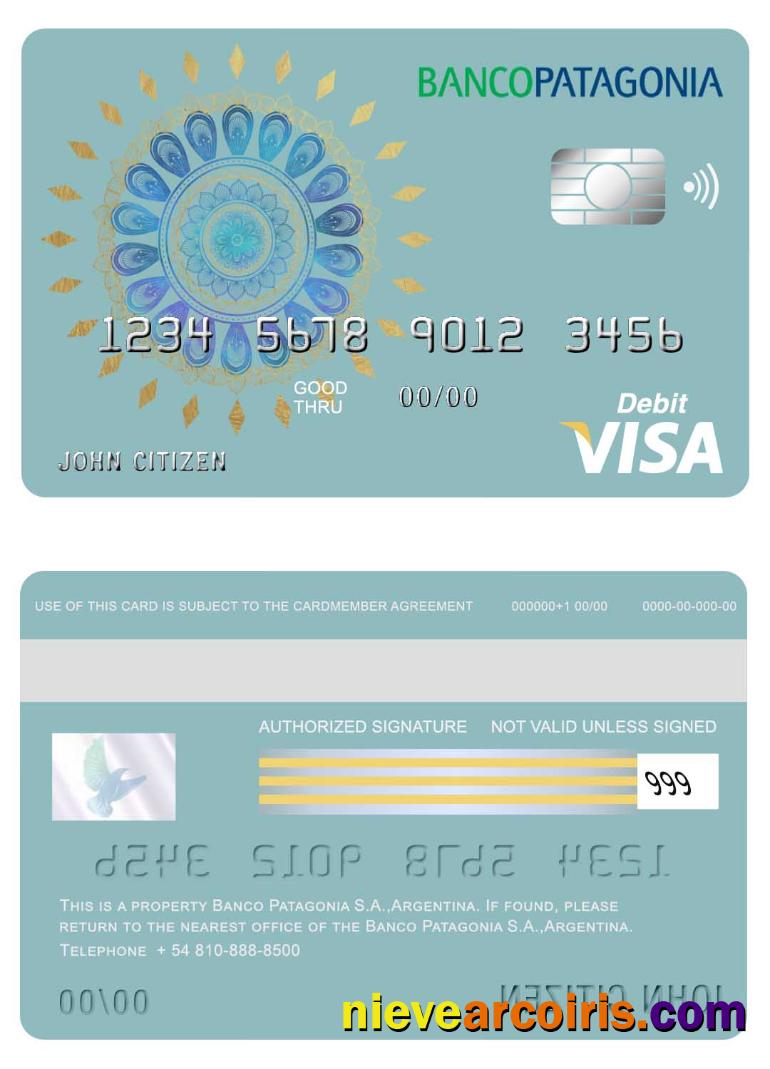Agentina Banco Patagonia S.A. Bank Visa Card Sample