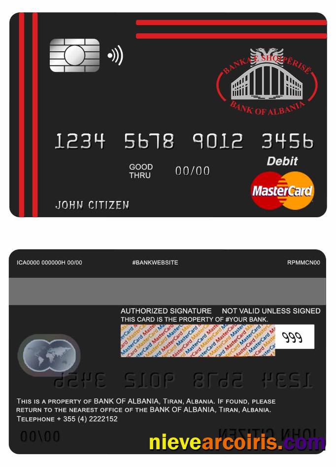 Albania Bank Of Albania Mastercard Debit Card Template