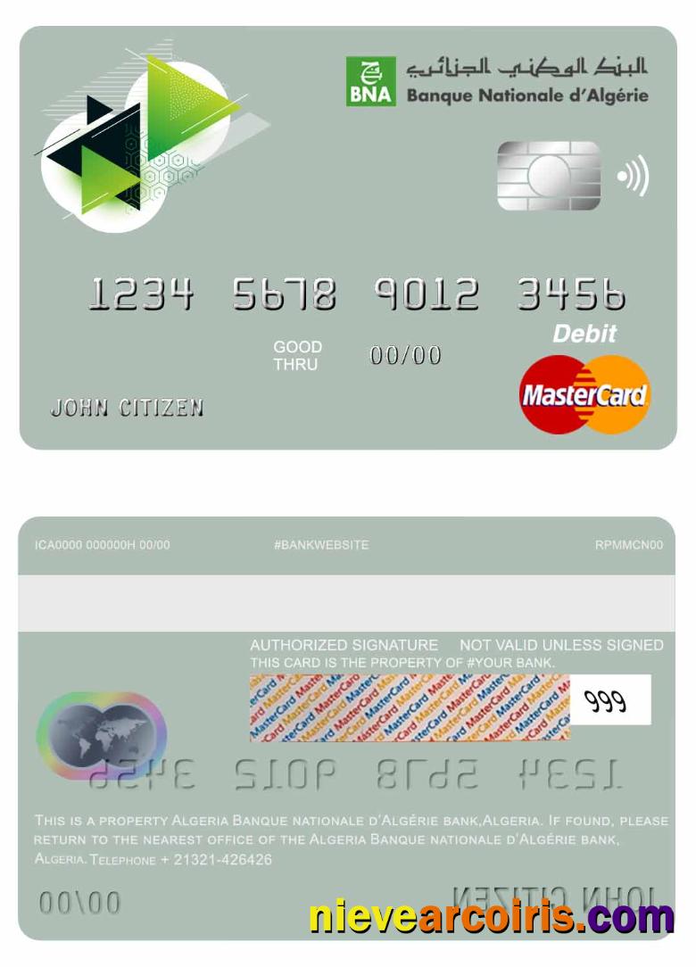 Algeria Banque Nationale D’Algérie (BNA) Bank Master Debit Card Photolook