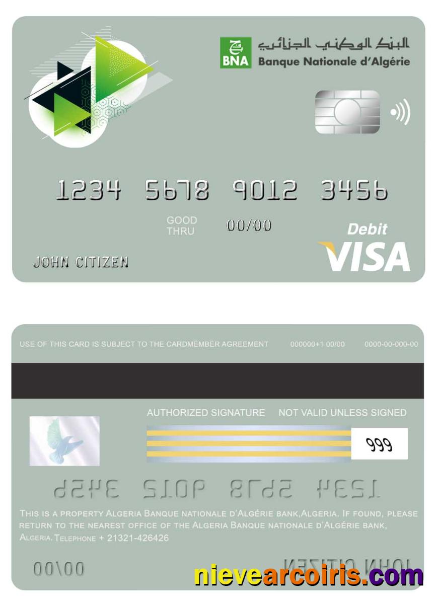 Algeria Banque Nationale D’Algérie (BNA) Bank Visa Card Sample