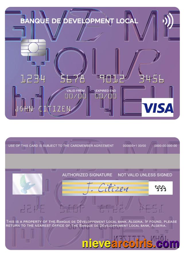 Algeria Banque De Développement Local Visa Card Sample