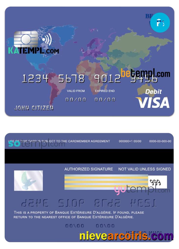 Realistic Algeria Banque Extérieure Visa Card Template In PSD Format, Fully Editable