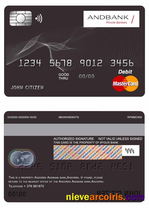 Andorra Andbank Bank Mastercard Debit Card Sample