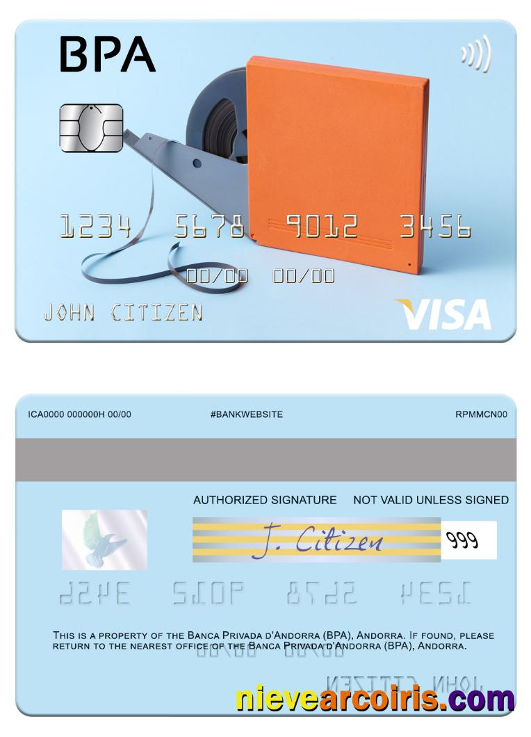 Andorra Banca Privada D'Andorra (BPA) Visa Card Template