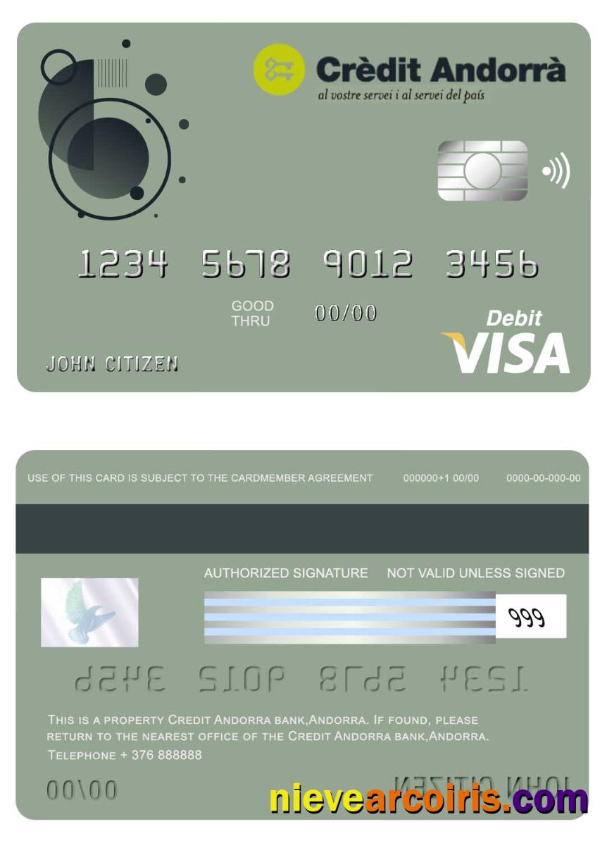 Andorra Credit Andorra Bank Visa Card Template