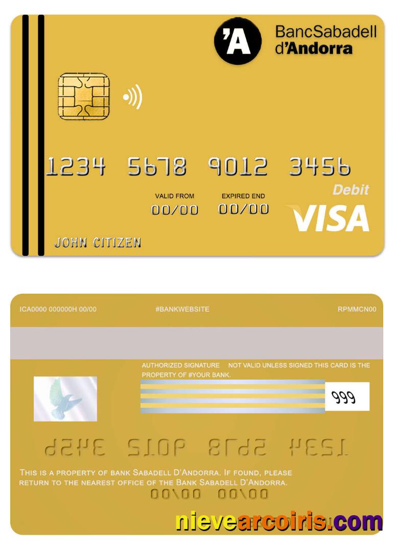 Andorra Sabadell Bank Visa Card Template