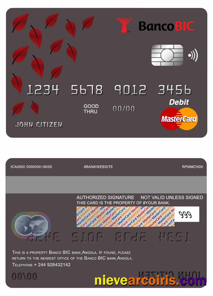 Angola Banco BIC Bank Mastercard Debit Card Template