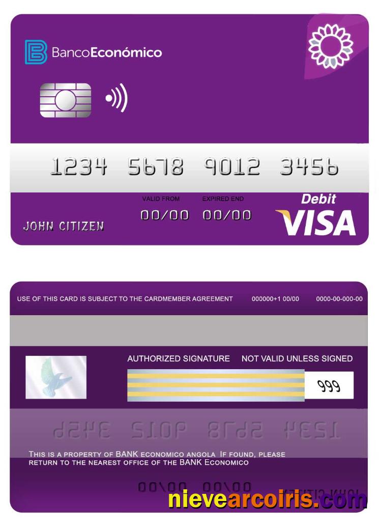 Angola Bank Economio Visa Debit Card Template