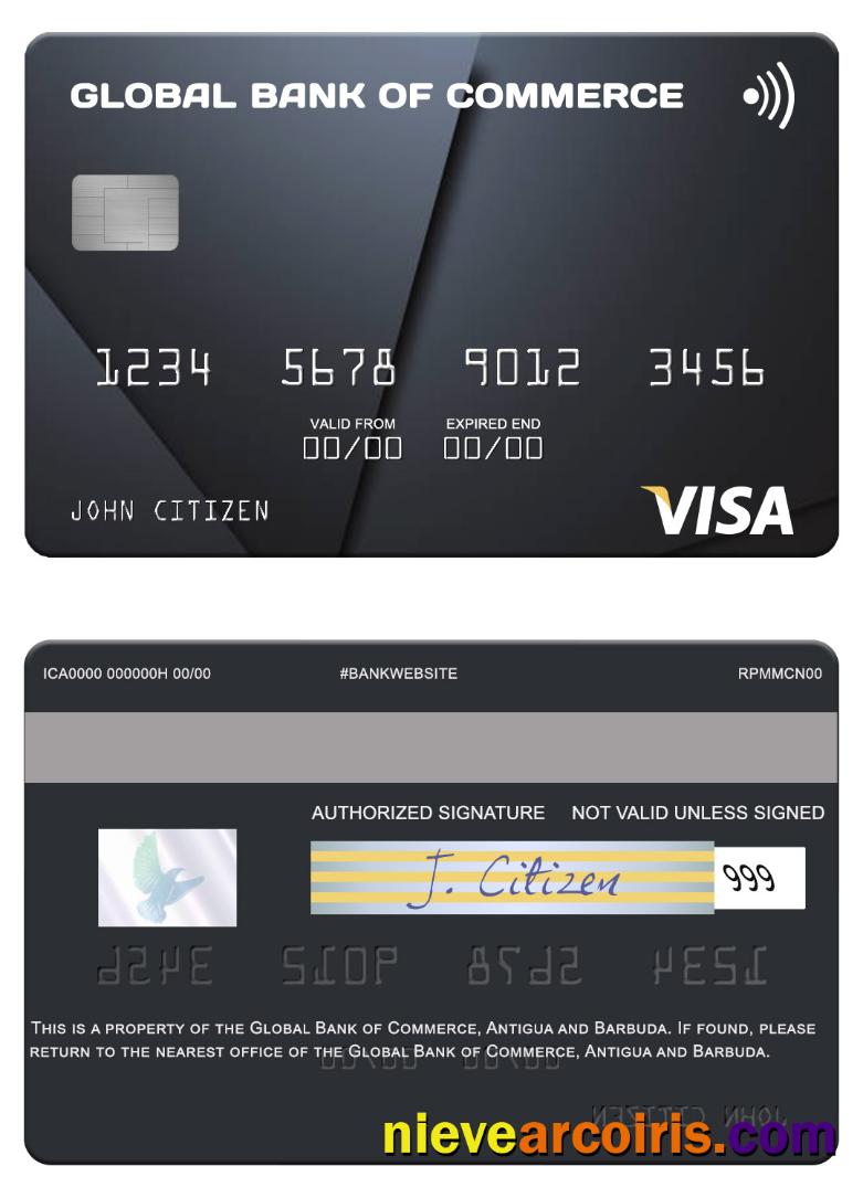 Antigua And Barbuda Global Bank Of Commerce Visa Card Sample