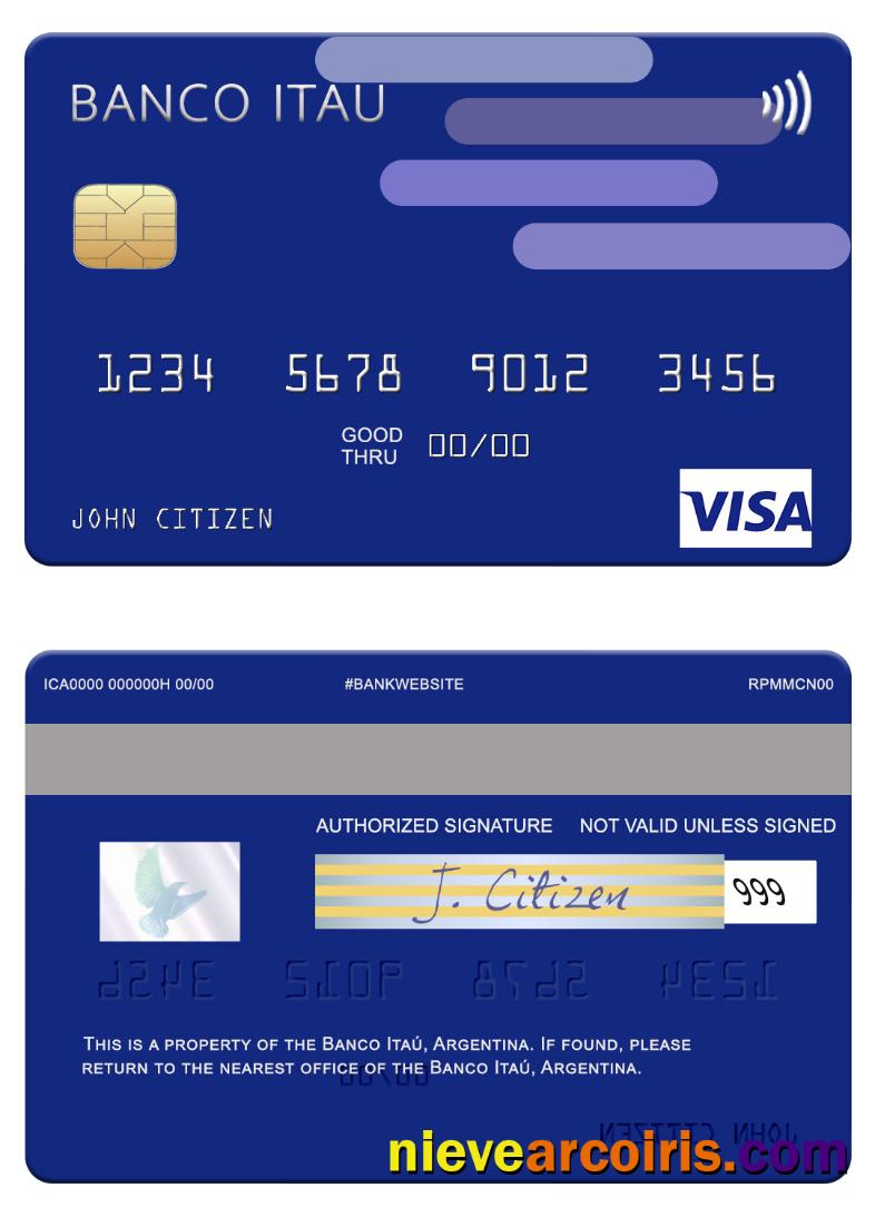 Argentina Banco Itaú Argentina Visa Card Template