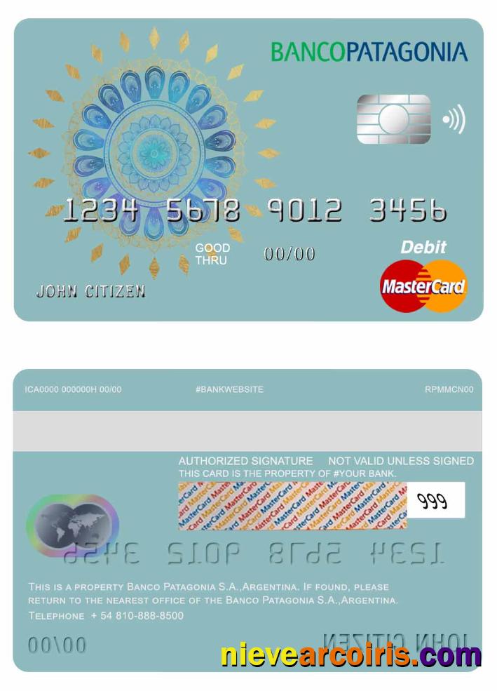 Argentina Banco Patagonia S.A. Bank Mastercard Debit Card Template