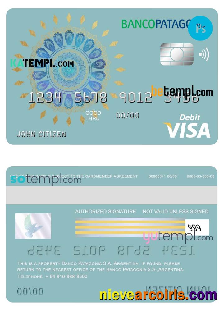 Premium Argentina Banco Patagonia Bank Visa Card Debit Card Template In PSD Format, Fully Editable