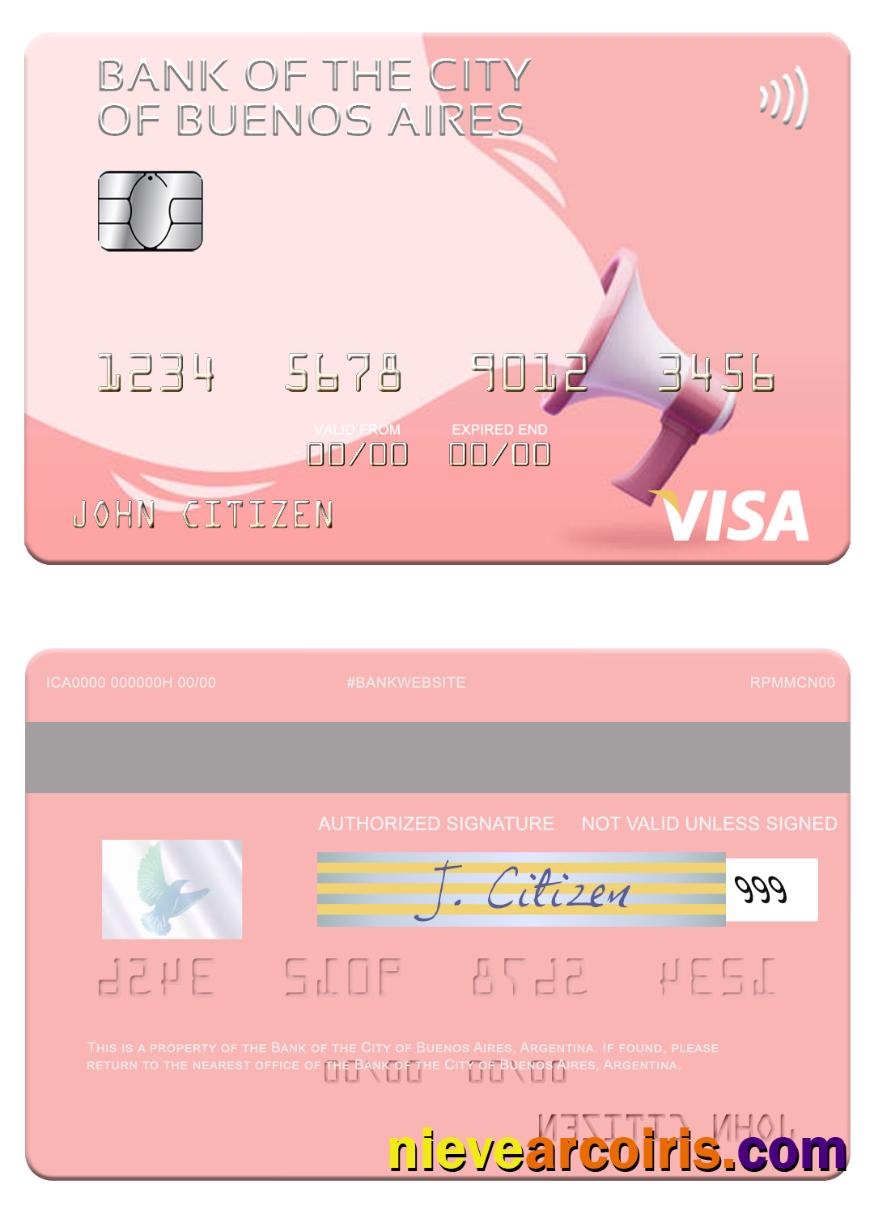 Argentina Bank Of The City Of Buenos Aires Visa Card Template