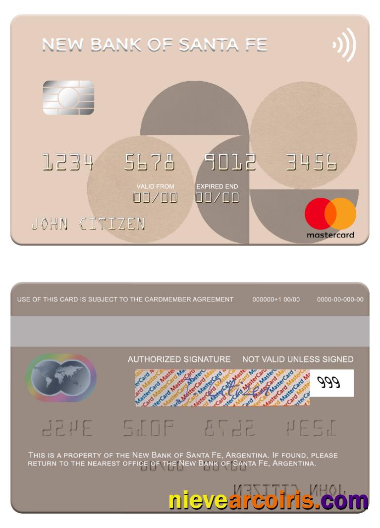 Argentina New Bank Of Santa Fe Mastercard Sample