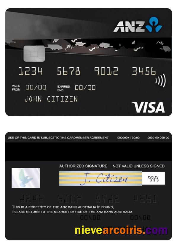 Australia ANZ Rewards Black Credit Visa Card Template