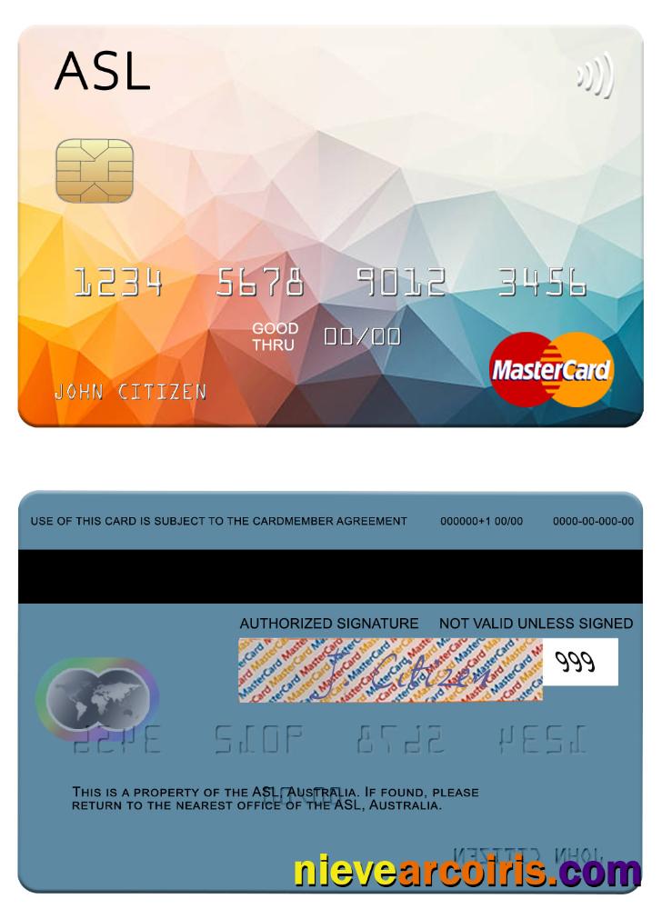 Australia Australian Settlements Limited (ASL) Mastercard Template