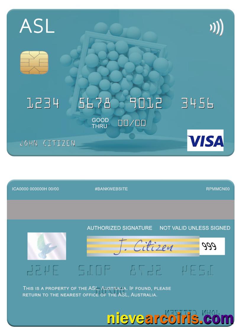 Australia Australian Settlements Limited (ASL) Visa Card Template