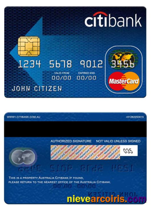 Australia Citibank Mastercard Template