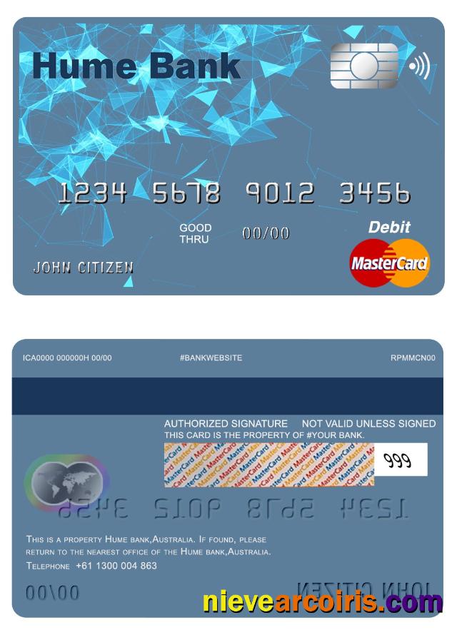 Australia Hume Bank Mastercard Sample