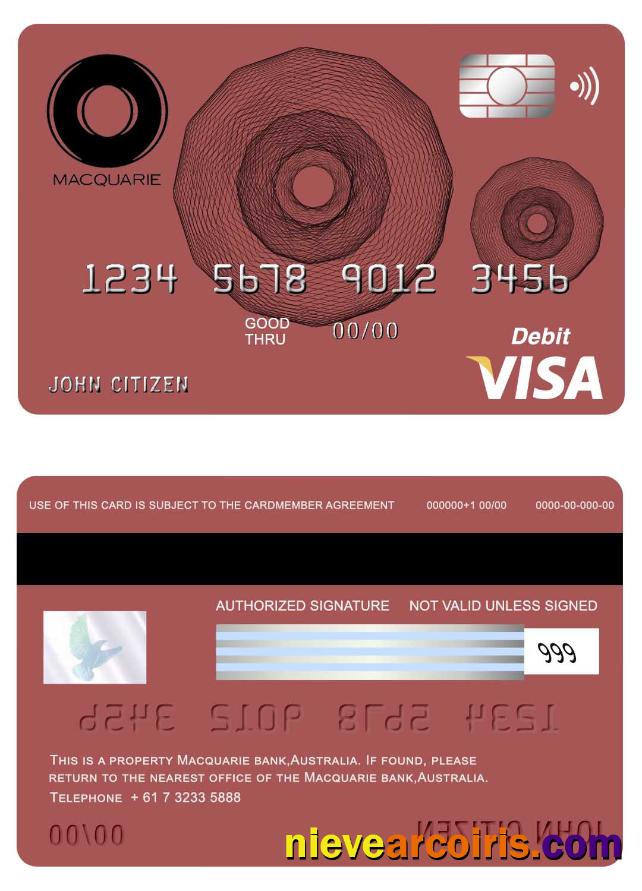 Australia Macquarie Bank Visa Card Template