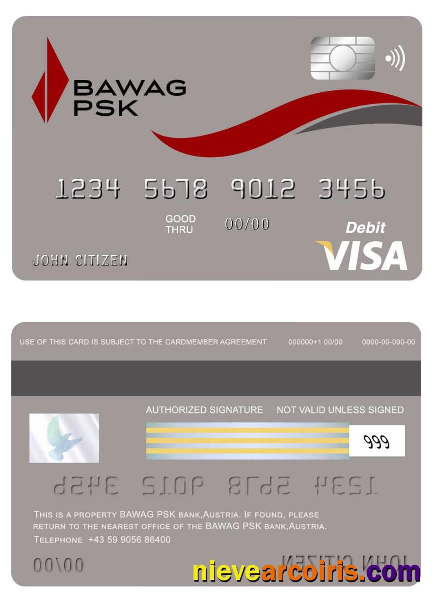 Austria Bawag PSK Bank Visa Card Template