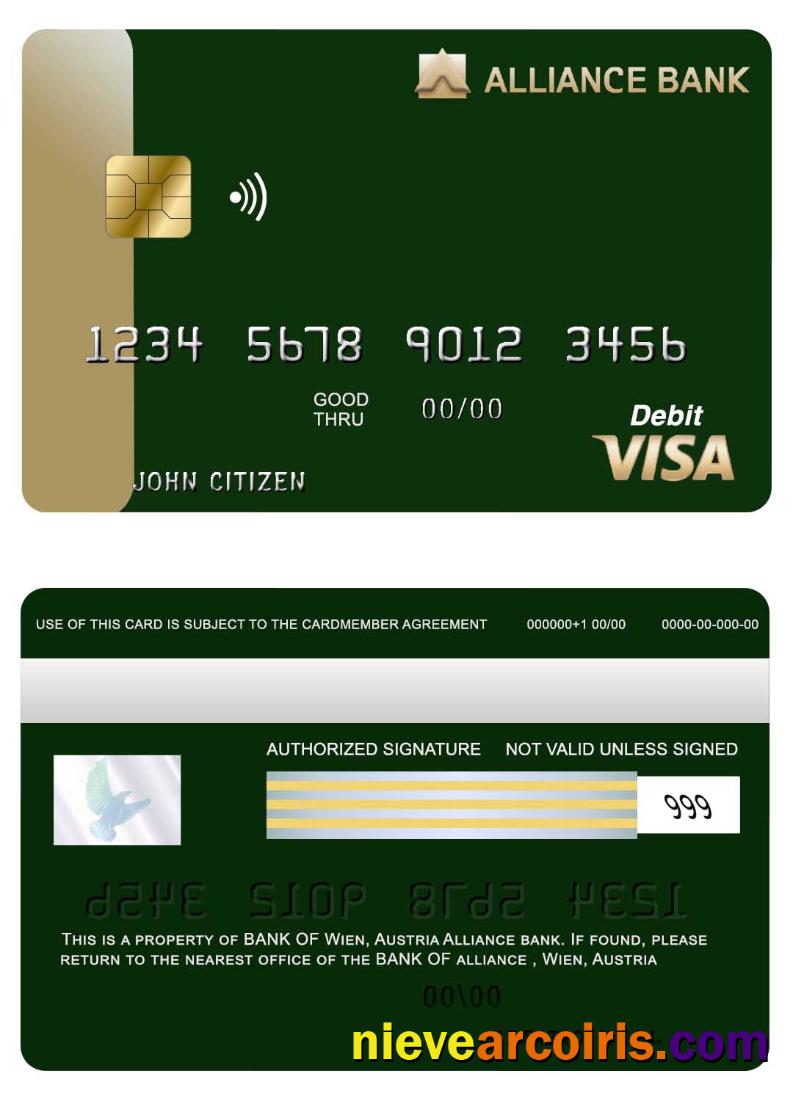 Austria, Alliance Bank Visa Card Template