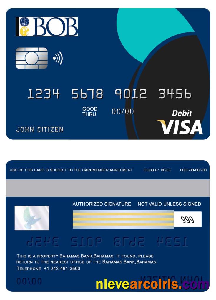 Bahamas Bank Of The Bahamas Visa Card Template
