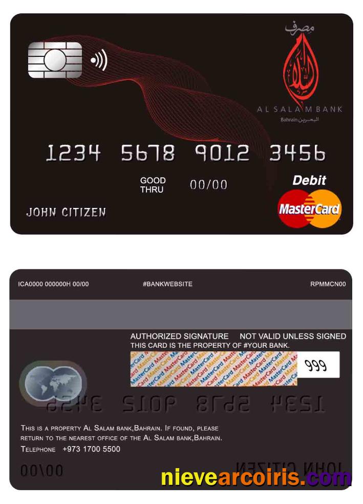 Bahrain Al Salam Bank Mastercard Sample