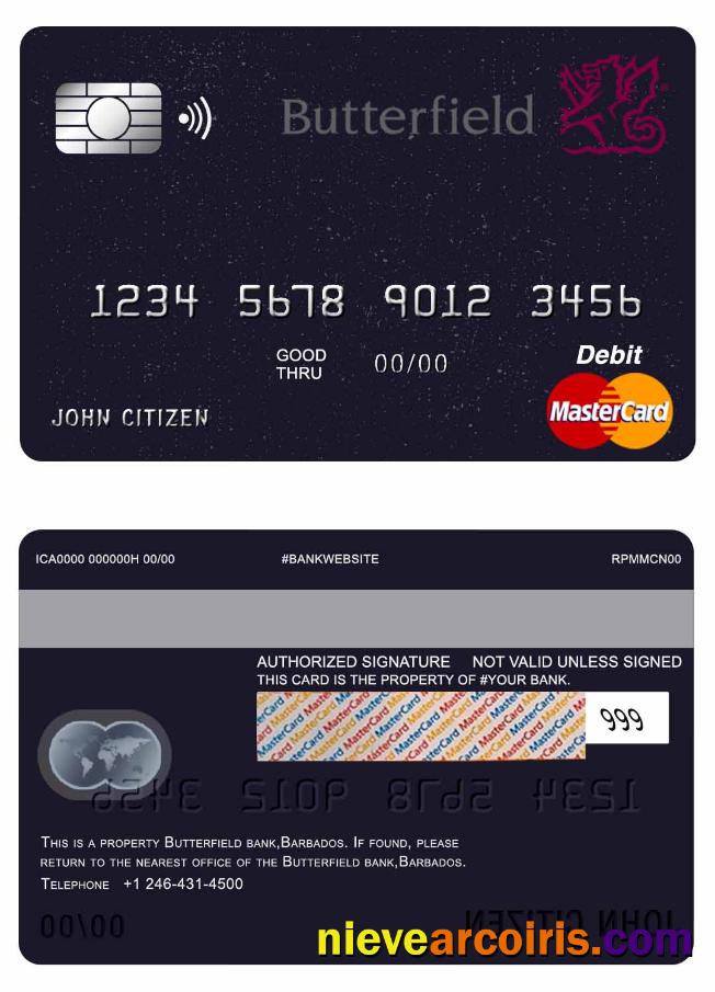 Barbados Butterfield Bank Mastercard Debit Card Preview
