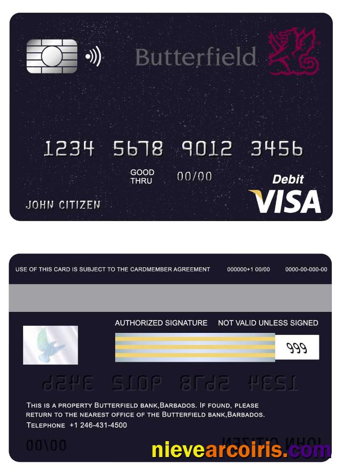 Barbados Butterfield Bank Visa Card Photolook
