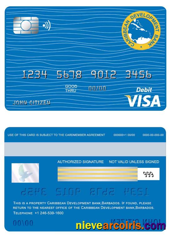 Barbados Caribbean Development Bank Visa Card Template