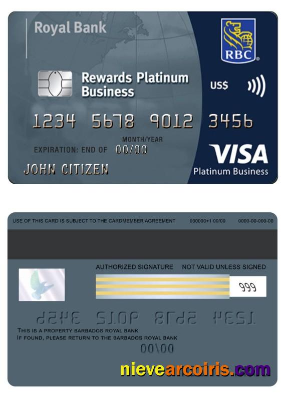 Barbados Royal Bank Visa Business Platinum Card Template