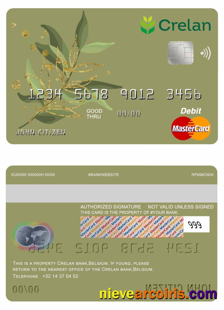 Belgium Crelan Bank Mastercard Debit Card Preview