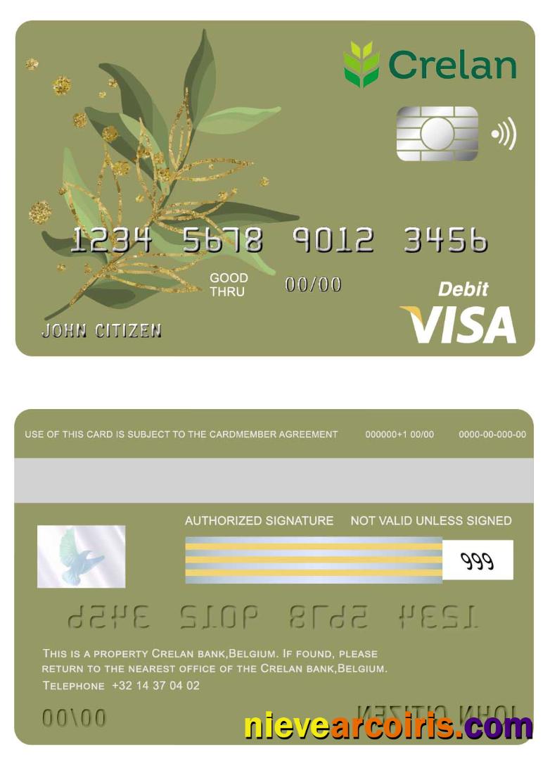 Belgium Crelan Bank Visa Card Sample